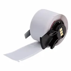 Gray polyester precut label roll, 1 in x 2 in, halogen-free and metal-detectable. Compatible with M610 printer series. Used for industrial labeling in environments requiring material traceability and safety compliance.