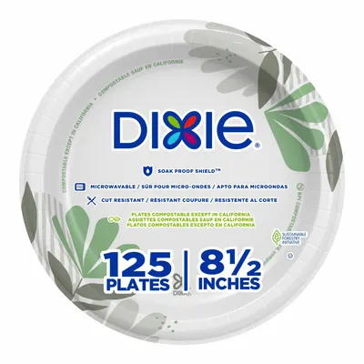 DIXIE Disposable Paper Plate: Multi, Medium-Wt, 8 1/2 in Disposable Plate Size - Paper Plates