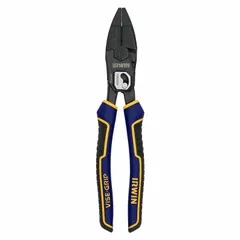 These multipurpose lineman's pliers feature a flat jaw design with 1-5/8 in jaw length, 1-3/8 in jaw width, and 5/8 in jaw thickness. The 9-1/2 in overall length provides leverage for gripping, twisting, and cutting wire. A built-in fish tape puller aids in routing cables through conduit. Suitable for electrical, construction, and industrial applications.
