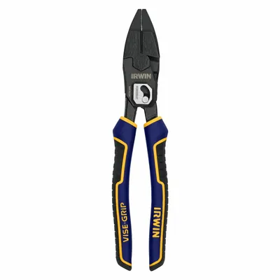 IRWIN Linemans Pliers: Flat, 9 1/2 in Overall Lg, 1 5/8 in Jaw Lg, 1 3/8 in Jaw Wd - Multipurpose Lineman's Pliers