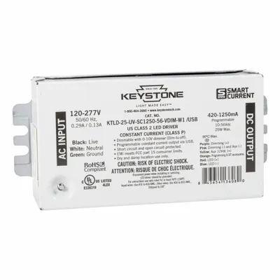 KEYSTONE TECHNOLOGIES Driver: Class 2, 25 W Max. Power Output, 120 to 277V AC - App Programmable Drivers