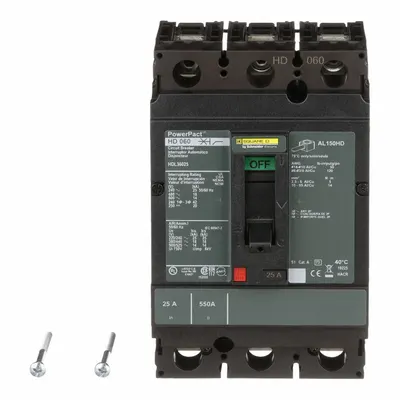SQUARE D Molded Case Circuit Breaker: 25 A Amps, 25kA at 240V AC, Fixed, Line/Load Lug - H-Frame Square D Molded Case Circuit Breakers