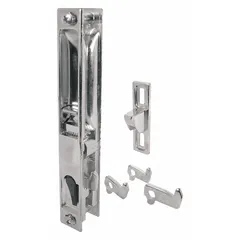 This recessed handle for sliding doors measures 7 1/4 inches in height and 7/8 inches in width. It is designed for use on sliding panels in commercial or industrial settings to provide a secure grip and locking function.