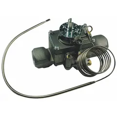 This gas thermostat is a replacement control for gas-fired heating equipment such as furnaces, boilers, and unit heaters. It is designed to regulate temperature in HVACR systems, providing accurate gas flow control.