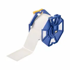 Acrylic label roll with aggressive, permanent adhesive and inkjet print-receptive surface. Each label measures 3 11/32 in x 2 11/64 in. Compatible with J7300 printer series. Used for industrial labeling requiring durable identification on challenging surfaces.