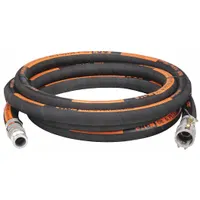 This nitrile blend petroleum hose assembly is rated for 150 psi and has a 20 ft length. The hose outside diameter is 1 7/16 in, with a temperature range of -31° to 158°F. Suitable for transferring petroleum-based fuels and oils in industrial, commercial, and automotive applications