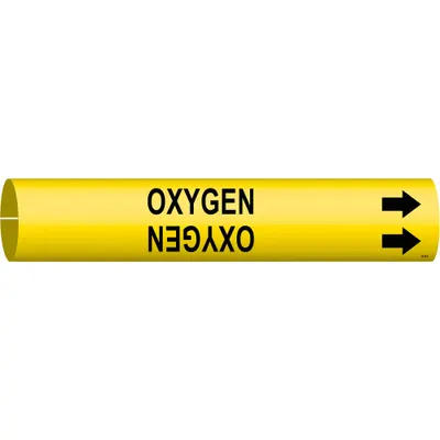 BRADY Pipe Marker: Oxygen, Yellow, Black, Fits 2 1/2 to 3 7/8 in Pipe O.D., 1 Pipe Markers - Oxygen Snap-On Pipe Markers