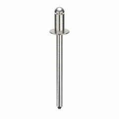 Open-end blind rivet with domed head, 0.153" diameter, 1.568" overall length, and 9/32" body length. Supplied in a 500-piece pack. Used for fastening materials where only one side is accessible, such as in metal fabrication and assembly applications.