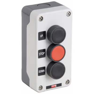 Dayton Control Station: (3) Push Buttons, 0 Pilot Lights, 2NO/1NC, Up/Stop/Down - Push-Button Control Stations