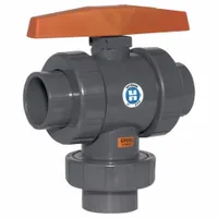 HAYWARD Manual Three-Way Ball Valve: CPVC, Three-Piece, T Flow, Std Port Ball Port, True Union NPT (MPN TW2400T)
