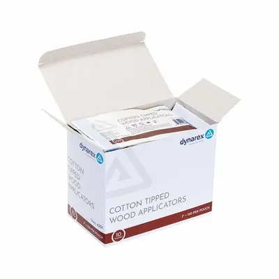DYNAREX Cotton Tip Swab: Non-Sterile, Cotton, 3 in Lg, Wood, Single - Cotton Tip Swabs