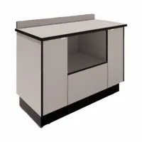 This 46-inch-wide microwave cabinet accommodates one appliance and features leveling glides for stable placement on uneven floors. The White Nebula finish provides a clean appearance suitable for break rooms, offices, or facility kitchens