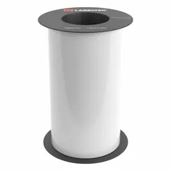 Thermal transfer continuous label roll for industrial labeling applications such as pipe marking, safety signage, and asset identification. Vinyl material with white gloss finish, rated for indoor and outdoor use. Compatible exclusively with the LabelTac 9 printer series. Manufacturer part number LT902-C.