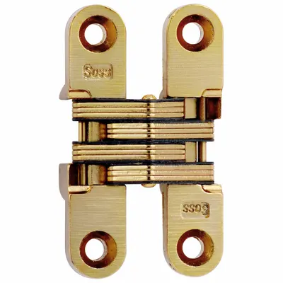 SOSS Concealed Hinge: Brass, 2 3/8 in Leaf Ht, 1/2 in Leaf Wd - Full Mortise-Mount Concealed Hinges