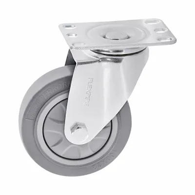 FLEXPIPE Caster: Plate Caster, Gray, Steel, 250 lb Load Capacity - Max, Rubber, Swivel - Casters & Feet for Clamp-On Pipe Systems