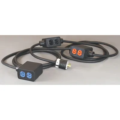 KH INDUSTRIES Power Stringer: 30 ft Lg, 3 Outlet Boxes, 6 Outlets, 10/5, L21-20P Plug - Nonlinkable Extension Cords with Multiple Outlet Boxes