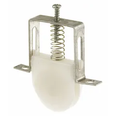 This PRIME-LINE roller is a screen door hardware component designed to guide and support sliding screen doors in residential and light-commercial applications. It features a gray, unfinished finish and measures 5 13/32 inches in overall height and length, with a 3 3/4 inch overall width. Supplied as a single piece (1 PR).