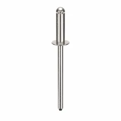 Inch-dimensioned blind rivet with a domed head profile. Body length 17/32 in, overall length 1 13/16 in, diameter 0.153 in. Suitable for fastening materials where only one side is accessible, such as sheet metal assembly and general fabrication. Supplied in a 500-pack.