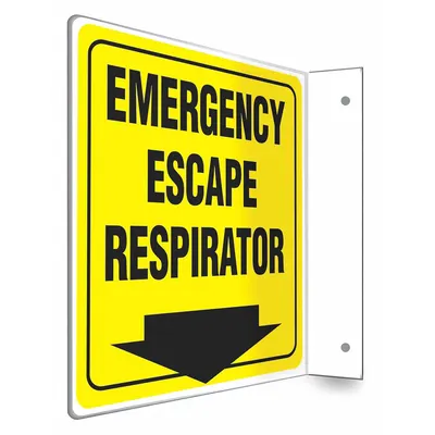 CONDOR Safety Sign: PETG, Mounting Holes Sign Mounting, 8 in x 8 in Nominal Sign Size - L-Shape Projection Emergency Escape Respirator Signs