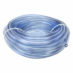 Clear PVC tubing with 3/8 in inside diameter, 3/4 in outside diameter, and 100 ft length. Hardness Shore A 70. Suitable for fluid transfer and drain line applications where visual flow monitoring is required.