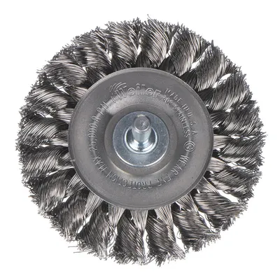 WEILER Wire Wheel Brush: Twisted Stainless Steel, 3 1/4" Dia x 3/8" Wd, 1/4" Shank - Heavy-Cleaning Brushes for Contoured Stainless Steel Surfaces