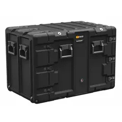 Black protective rack-mount case with interior dimensions of 23 1/2 in x 31 3/8 in x 11 3/8 in. Designed for transporting and storing sensitive electronic equipment in industrial, broadcast, or field environments. Foam insert not included.