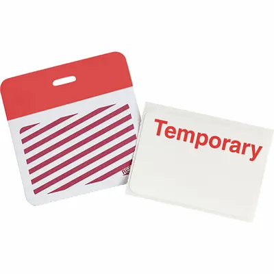 BRADY Card Clip On Badge: Temporary, Vinyl, Red, 2 in Card Ht, 3 in Card Wd - Clip-On ID Badges