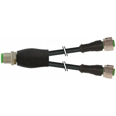 MURRELEKTRONIK Cordset: M12 Male Straight X (2) M12 Female Straight, 4 Pins, Black, PUR - M12 to M12 Y-Distributor Cordsets with PUR Jacket for Twisting Applications
