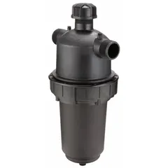 This AMIAD inline strainer features a black polyamide/glass fiber body and bowl with a 2-inch NPT connection. Rated for a maximum operating pressure of 150 psi, it stands 24 7/8 inches in height. Suitable for removing debris from liquid pipelines in water, irrigation, and process systems.