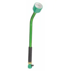 This thumb control watering wand is constructed from aluminum and features one adjustable spray pattern. It is rated for a maximum water temperature of 100°F. Suitable for gentle, targeted watering of gardens, flower beds, and hanging baskets.