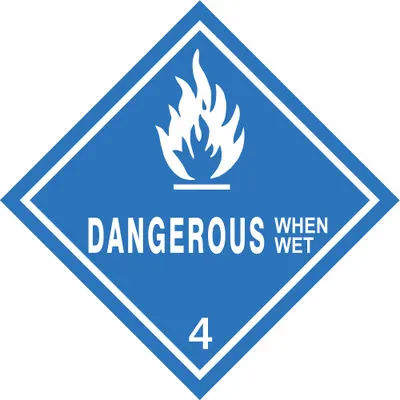 OEM DOT Container Label: Dangerous When Wet - Class 4: Flammable Solids