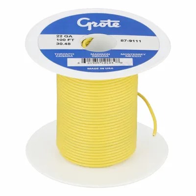 BATTERY DOCTOR Primary Automotive Wire: GPT, 100 ft, 1 Conductor, 22 AWG, Yellow - PVC-Insulated General Purpose Primary Wires