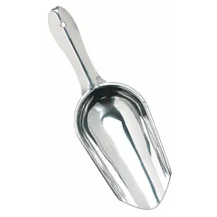 This stainless steel ice scoop from CRESTWARE has a 12 oz capacity and a silver finish. It is designed for portioning ice in foodservice or residential settings, suitable for filling glasses or containers.