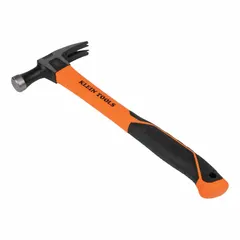 Steel straight-claw hammer with a textured grip and fiberglass handle. Head weight is 18 oz, overall length is 15 in. Used for driving and pulling nails in construction, framing, demolition, and general maintenance tasks.