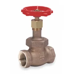 Bronze straight-body globe valve with Z-body configuration and rising stem. Female threaded ends for 1/8 in pipe size. Suitable for general-service throttling and shut-off applications in piping systems handling compatible media.