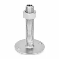 Swivel male leveling mount with a 3.15 in round base, plain finish, and 3/4"-10 thread. Supports a load capacity of 4,496 lbf. Includes a nut and mounting holes. Used for leveling and stabilizing industrial machinery, conveyors, and workstations on uneven floors