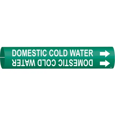 BRADY Pipe Marker: Domestic Cold Water, Green, White, Fits 4 to 6 in Pipe O.D. - Domestic Cold Water Snap-On Pipe Markers