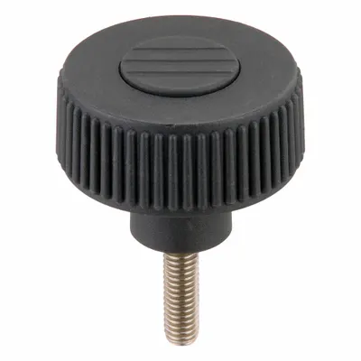KIPP Hand Knob: Knurled, Plastic w/ SS Thread, M6 Thread, 20 mm Thread Lg, 40 mm Dia - Knurled Knobs with Threaded Stud