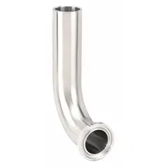 This 90° elbow is a 316L stainless steel sanitary tube fitting with 1 1/2 in OD on both ends and a clamp/weld connection. It is used in piping systems to change flow direction, suitable for sterile fluid handling in clean-in-place and steam-in-place applications. Complies with USP 87 standards for biocompatibility.