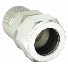 This double-ferrule steel compression fitting adapter connects 1 in OD tubing to 1 in male NPT pipe threads. It features a Compression x MNPT configuration with a 1 5/16-20 thread size. Compatible with Parker A-LOK fitting brands. Used in hydraulic and pneumatic systems for leak-free transition from tube to threaded pipe.