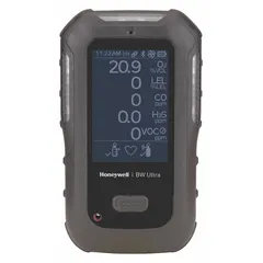 Portable multi-gas detector with integrated sampling pump, rated IP66/IP68. Powered by a Lithium Ion battery with Bluetooth connectivity. Configured for Chlorine detection in black housing. Suitable for industrial gas monitoring applications including confined space entry and plant safety.