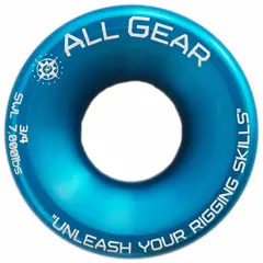 Low friction rigging ring made from premium aircraft aluminum with a blue finish. Overall length of 1 inch. Used for redirecting ropes and cables in rigging and material handling applications.