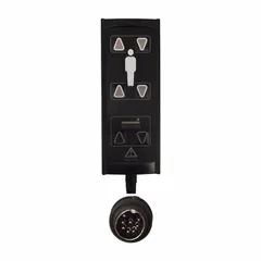 This ALCO pendant is a plastic, black control unit designed for use with HillRom healthcare beds. It enables patients or caregivers to adjust bed functions such as positioning and comfort settings. Compatible with HillRom part number 870.