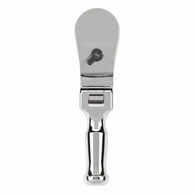 TEKTON Hand Ratchet: Pear, Reversible, 4 in Overall Lg, Polished, 4° Min Arc Swing - Standard-Head Ratchets