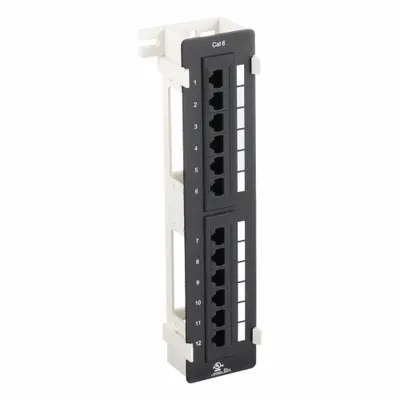 MONOPRICE Patch Panel: 12 Ports, Flat - Vertical-Mount, 110 IDC - Wall-Mount Punchdown RJ45 Patch Panels