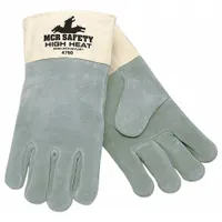 Welding Gloves: Wing Thumb, Safety Cuff, Premium, Gray Cowhide, MCR Safety High Heat 4750, 1 PR