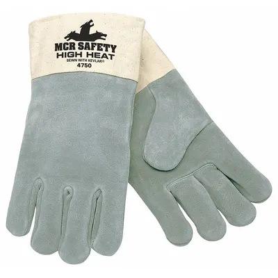 MCR SAFETY Welding Gloves: Wing Thumb, Safety Cuff, Premium, Gray Cowhide, MCR Safety High Heat 4750 - Stick Welding Gloves with Cowhide Leather Palm