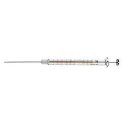 This 50 µL gastight syringe features a borosilicate glass barrel and PTFE plunger and tip for chemical resistance. The cemented needle with point style 2 is included, and the PTFE tip is replaceable. Suitable for precise liquid handling in analytical and general laboratory applications.