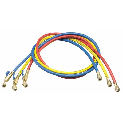YELLOW JACKET Hose: 5 ft Lg, 0° Angle, Blue/Red/Yellow, Rubber, 3 Hoses - Charging Hose Sets