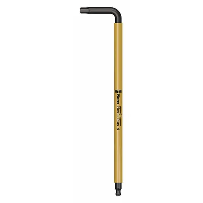 WERA Hex Key: 1 Ball Ends, 4 mm Tip Size, Metric, Long, Alloy Steel, Black Oxide - L-Shaped Hex Keys